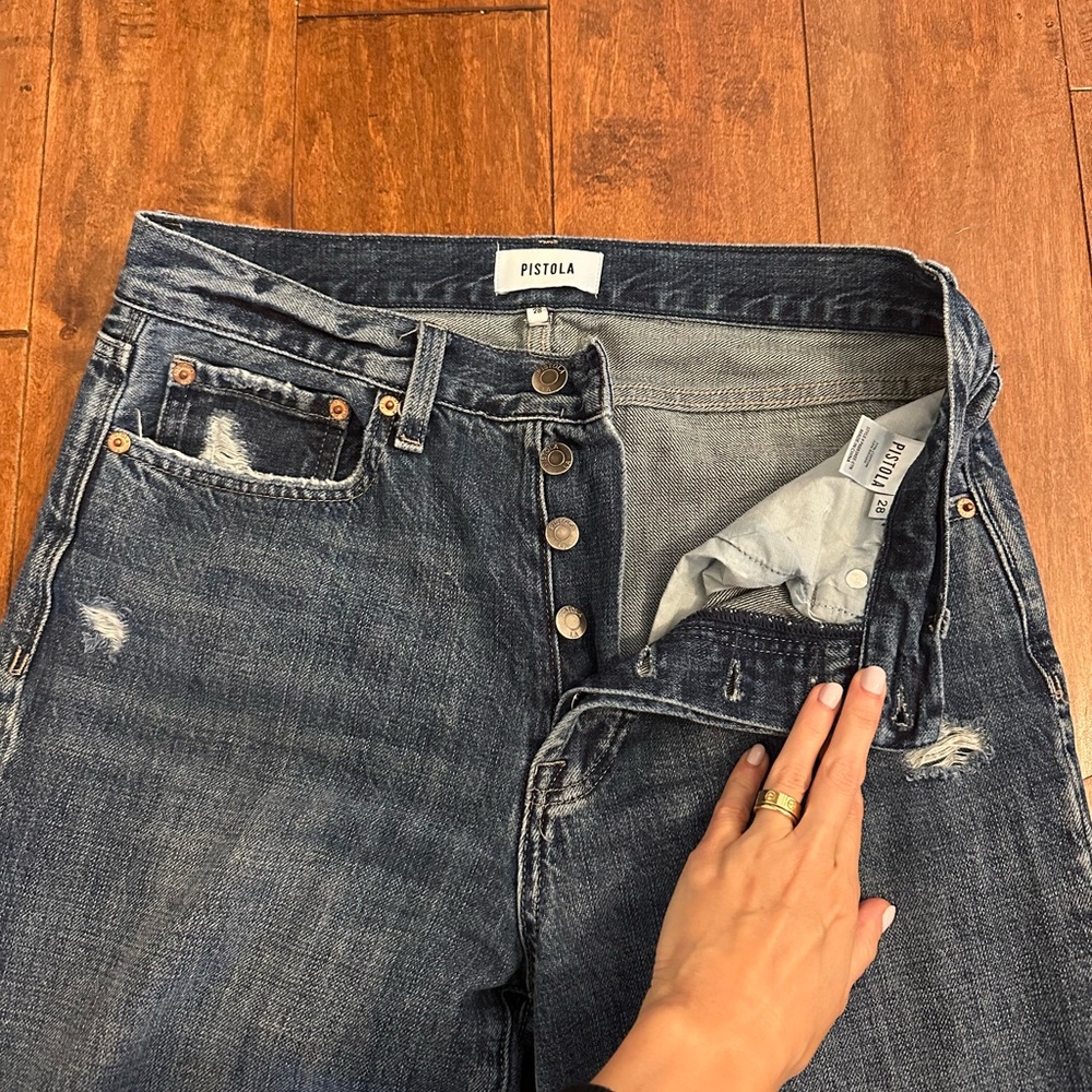 Pistola High Rise Straight Leg Cropped Raw Hem Jeans Sz 28 - Picture 3 of 12